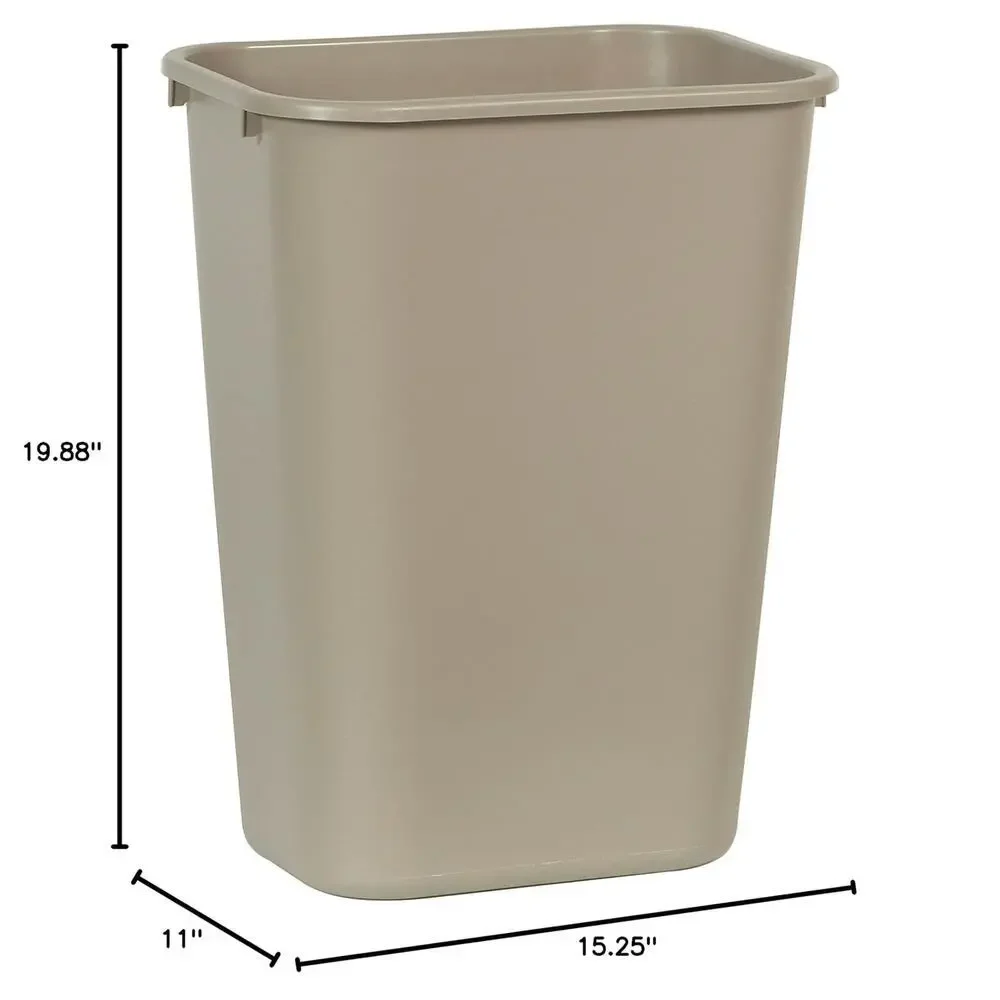 Deskside Trash Can 10.25 Gallon Beige Plastic Wastebasket Fits Under Desk